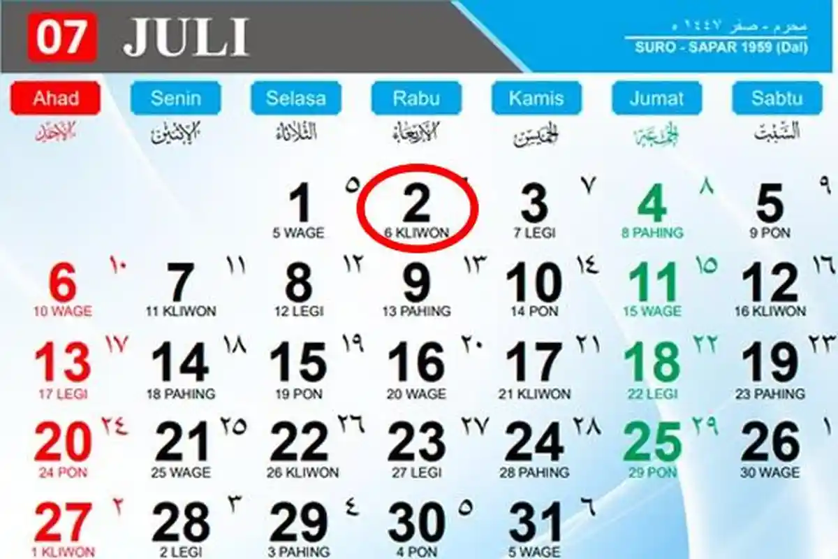 Cek Kalender 2025: Penanggalan Jawa Rabu Kliwon 2 Juli 2025, Lengkap Weton, Neptu, Wuku, Pasaran