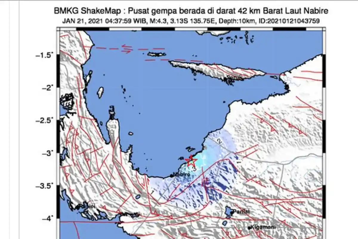 Gempa Darat Landa Nabire Papua Kamis Pagi, Lebih Besar dari Gempa di Mamuju Tadi Malam