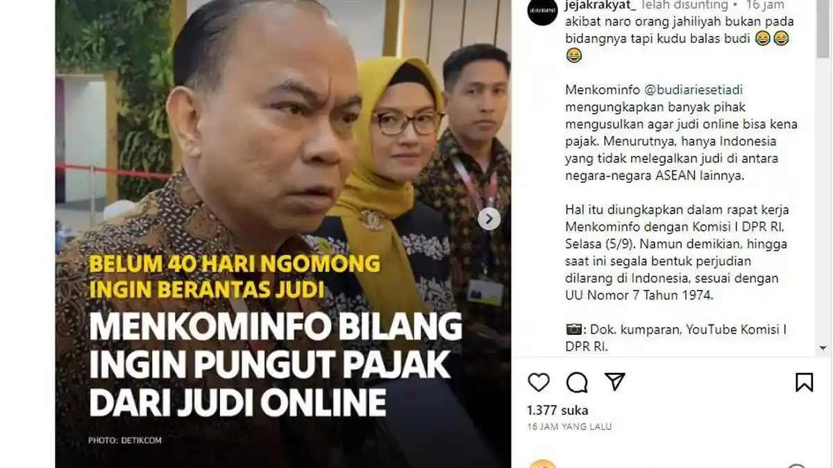 Viral Menteri komunikasi dan Informatika Budi Arie Setiadi Ingin Pungut Pajak dari Judi Online