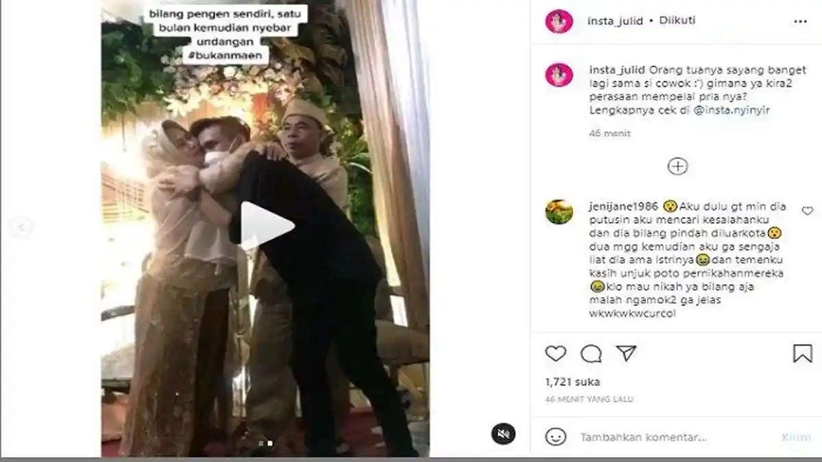 Postingan Viral di Instagram 'Bilang Pengen Sendiri, 1 Bulan Kemudian Nyebar Undangan'