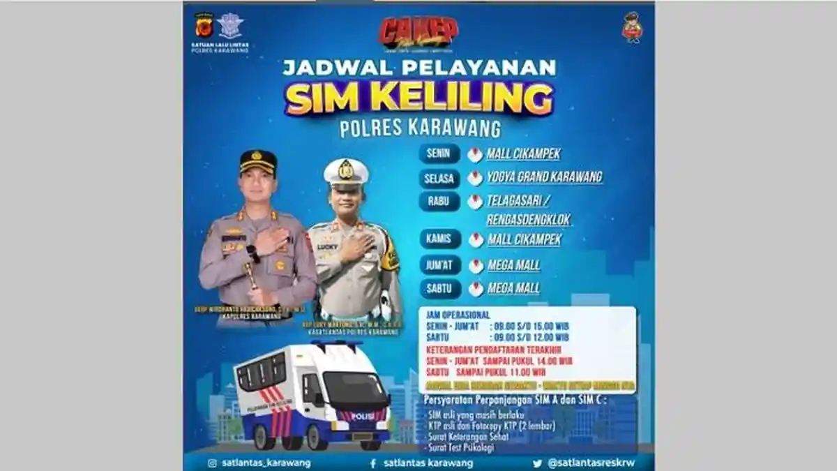 SIM Keliling Karawang, Kamis 11 Januari 2024, di Mal Cikampek Hingga Pukul 15.00 WIB