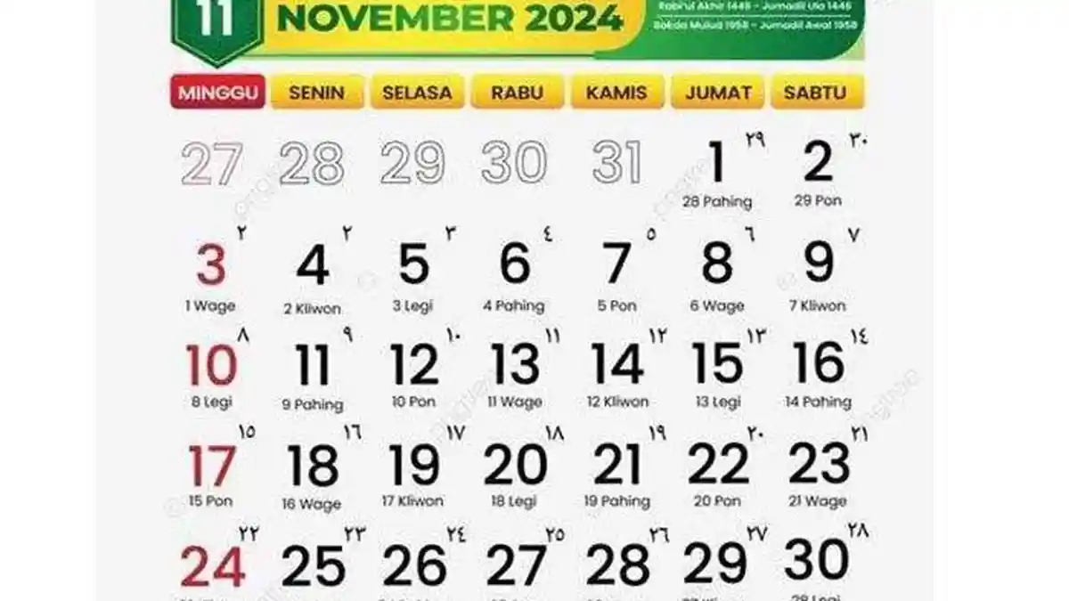 Kalender November 2024 Lengkap dengan Weton Tanggal 7 November 2024