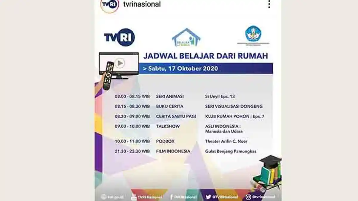 Jadwal Belajar dari Rumah Sabtu 17 Oktober 2020, Ada Cerita Sabtu Pagi 'Klub Rumah Pohon