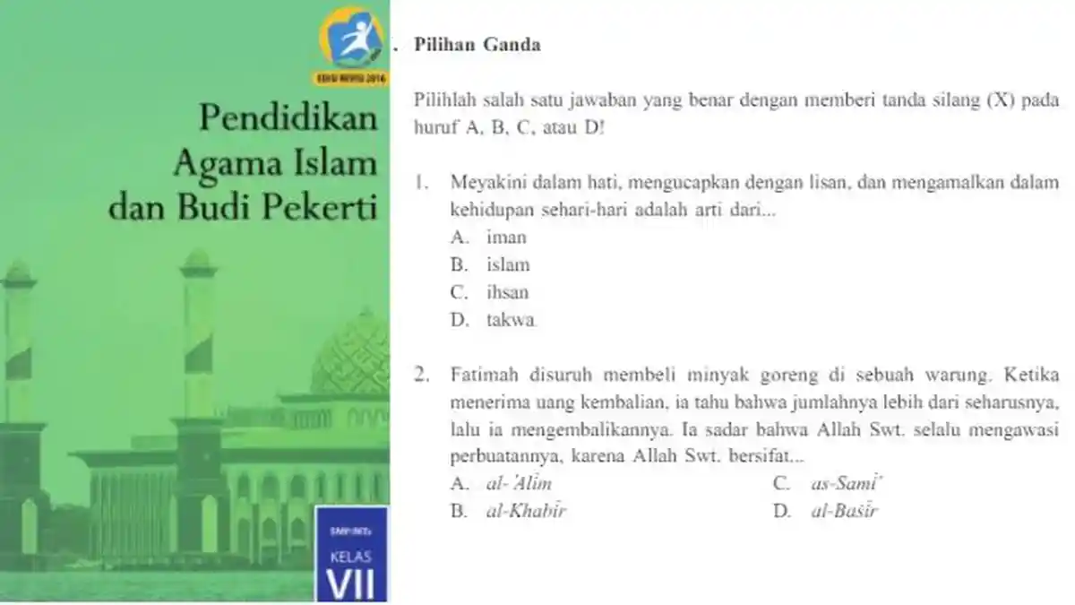 Kunci Jawaban PAI Kelas 7 Halaman 12 K13, Menjawab Soal Pilihan Ganda