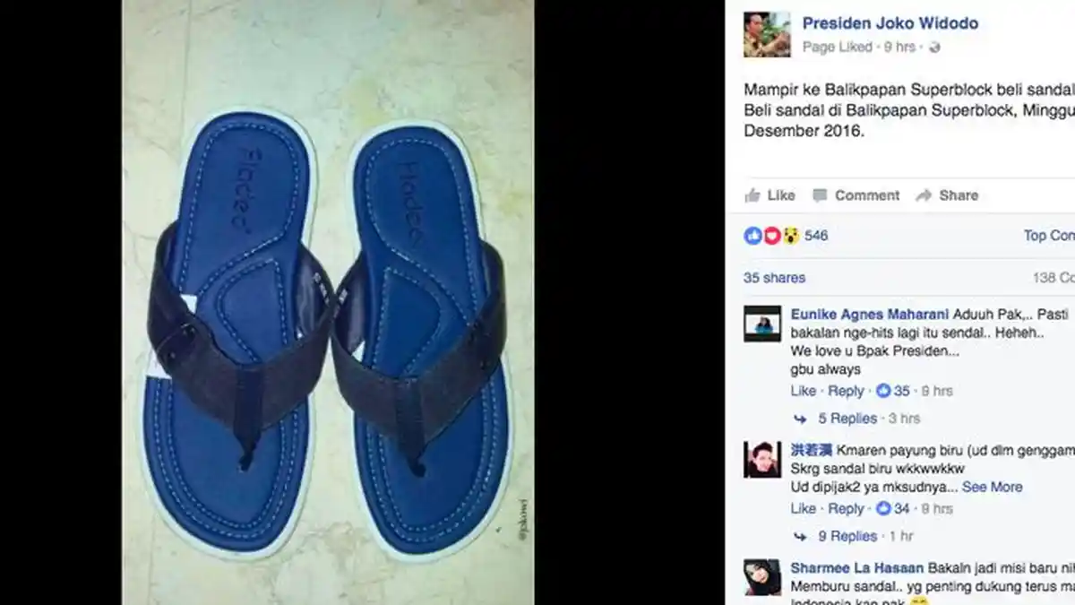 Usai Jaket Dan Payungnya Jadi Tren, Kini Jokowi Pamer Sandal Biru