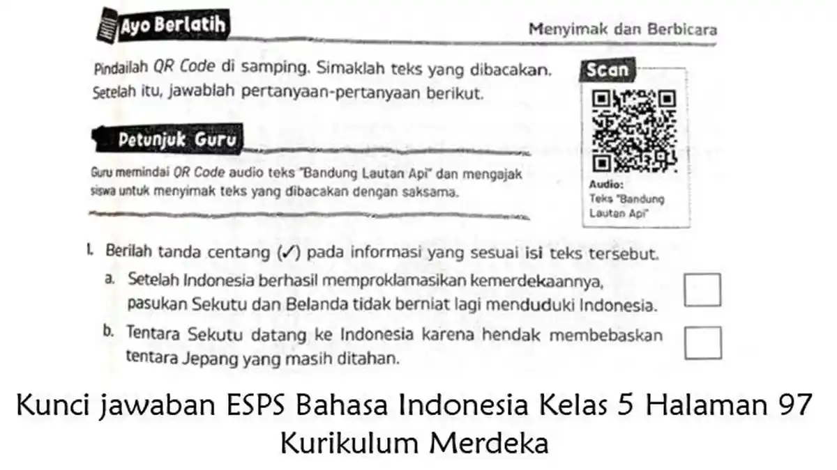 Kunci jawaban ESPS Bahasa Indonesia Kelas 5 Halaman 97 