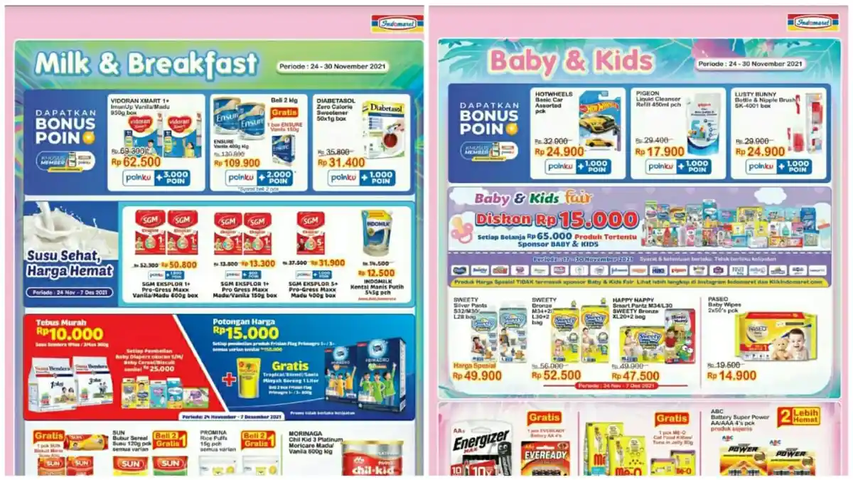 PROMO INDOMARET Terbaru 24 - 30 November 2021, THR Akhir Tahun dan Banyak Diskon Susu hingga Snack