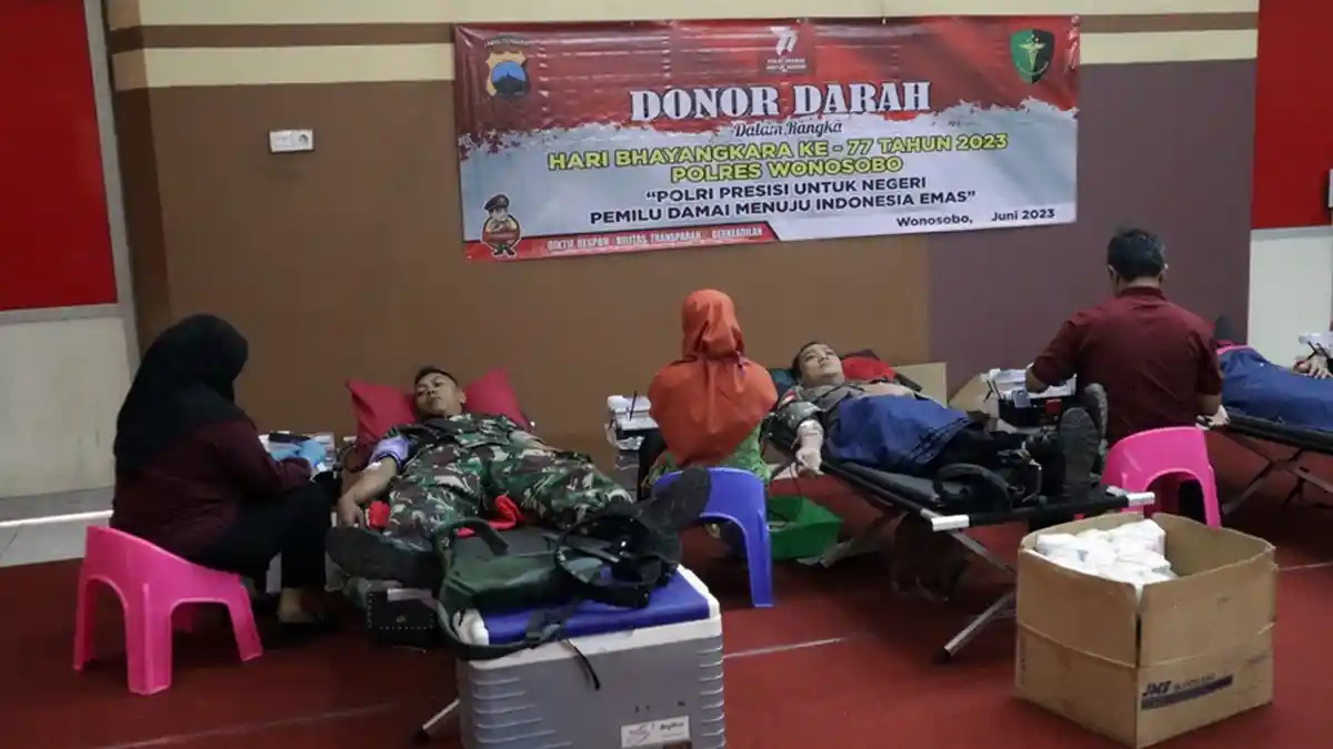 HUT ke 77 Bhayangkara, 72 Kantong Terkumpul dalam Giat Donor Darah Polres Wonosobo