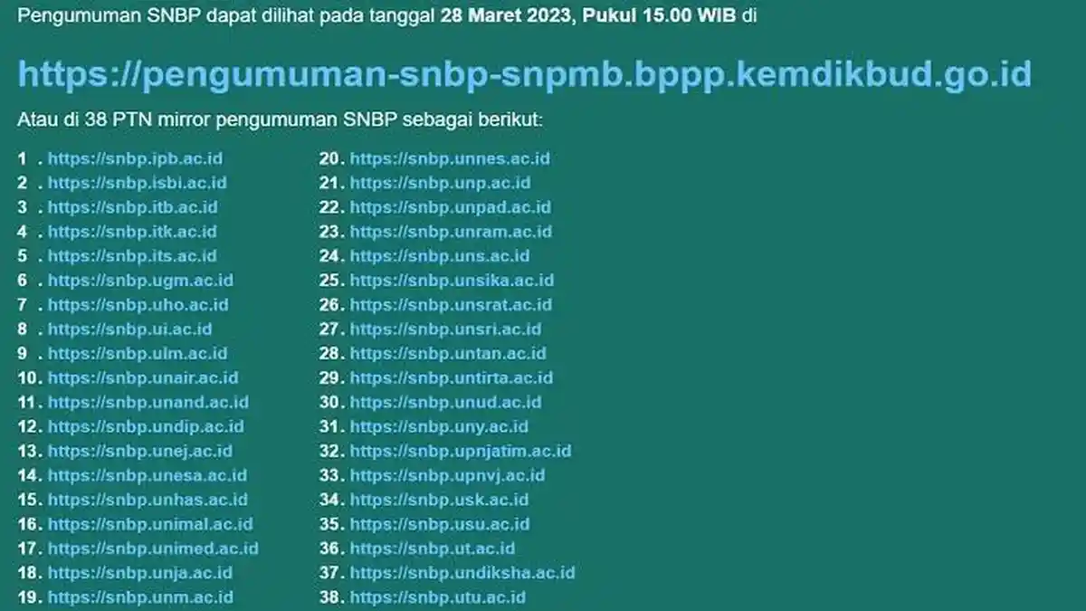 38 Link Mirror Pengumuman SNBP 2023 dan Website Resmi SNPMB