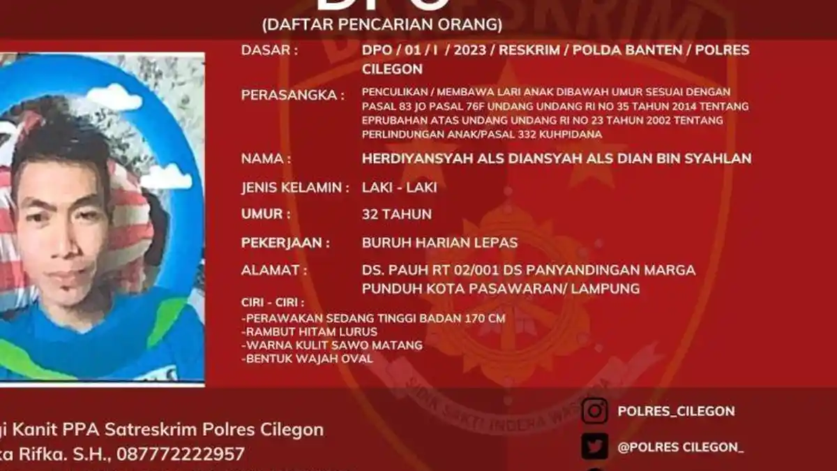 Buronan Penculik Anak di Banten Diduga Sembunyi di Pesawaran Lampung