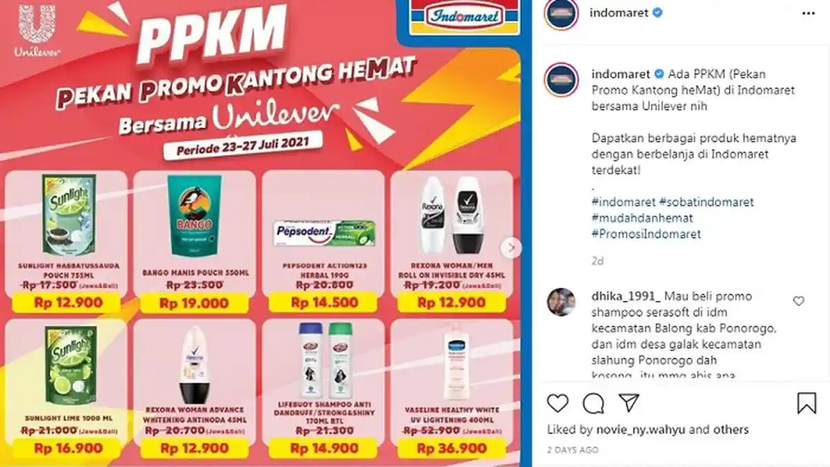 Promo PPKM Indomaret 26 Juli 2021, Shampo, Rexona, Sunlight Turun Harga, Vaseline 400ml Sisa 36.900