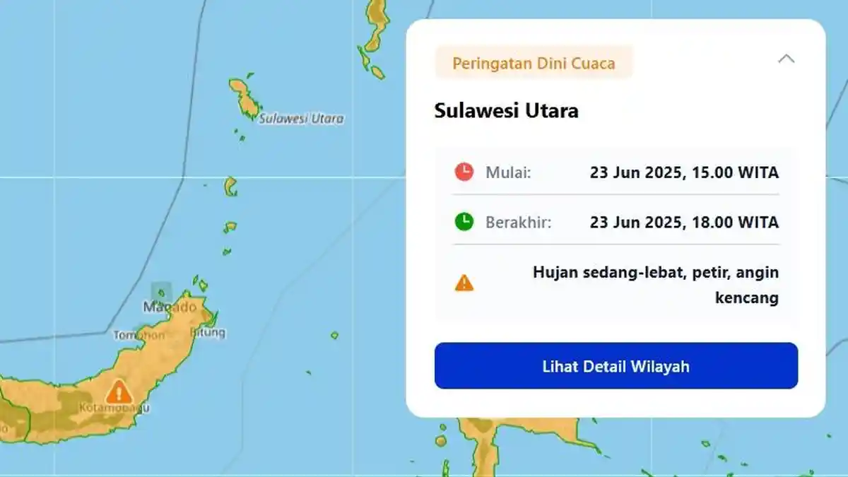 Peringatan Dini BMKG Cuaca di Sulawesi Utara Sore Ini, Info BMKG Daftar Daerah Potensi Hujan Lebat