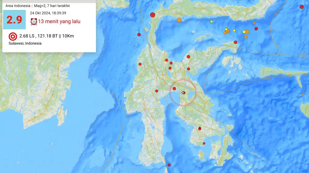 Gempa Bumi Magnitudo 2.9 Guncang Sulawesi Tengah, Info BMKG Kedalaman 10 Km