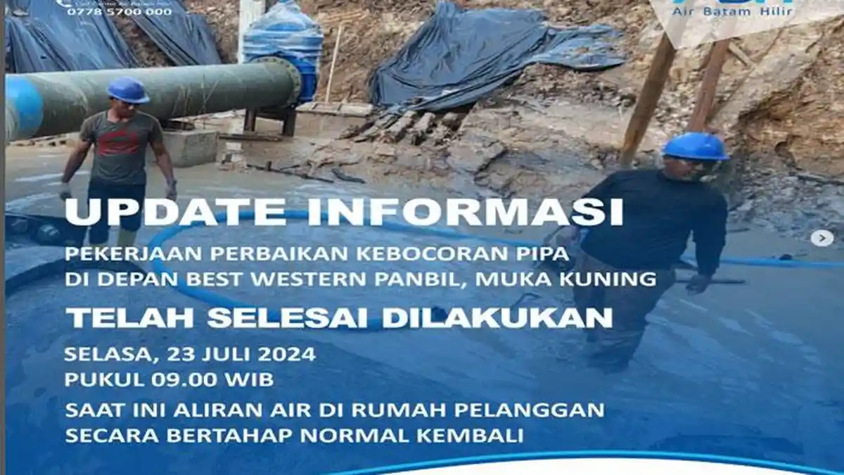Air Batam Hilir Sebut Perbaikan Pipa Bocor Depan Best Western Panbil Selesai