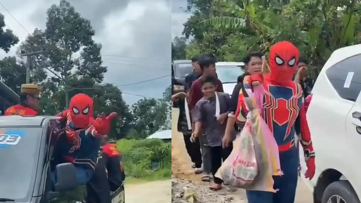 Viral Aksi Pria Berkostum Spiderman Pikul Seserahan Pengantin di Pulliwa Polman
