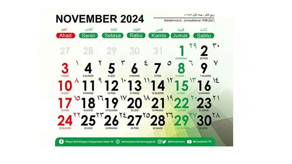 Kalender November 2024 Lengkap dengan Weton 27 November 2024