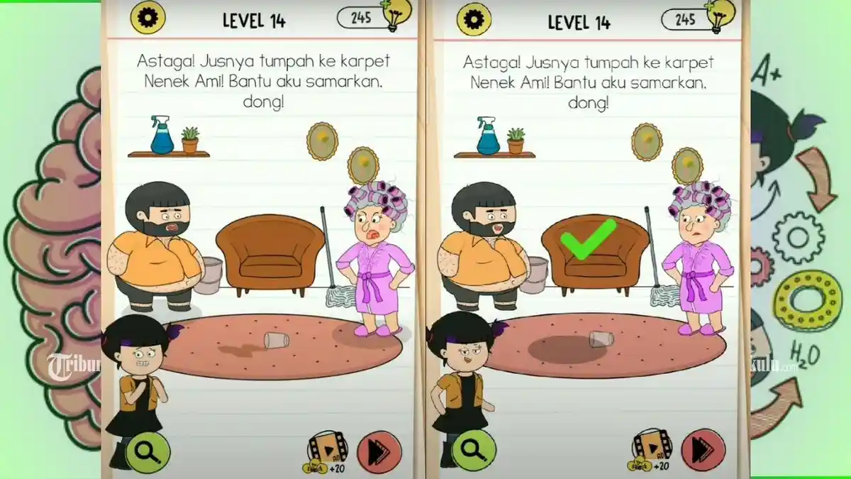Jusnya Tumpah ke Karpet, Ayo Samarkan! Kunci Jawaban Game Brain Test 4: Sobat Rumit Level 14