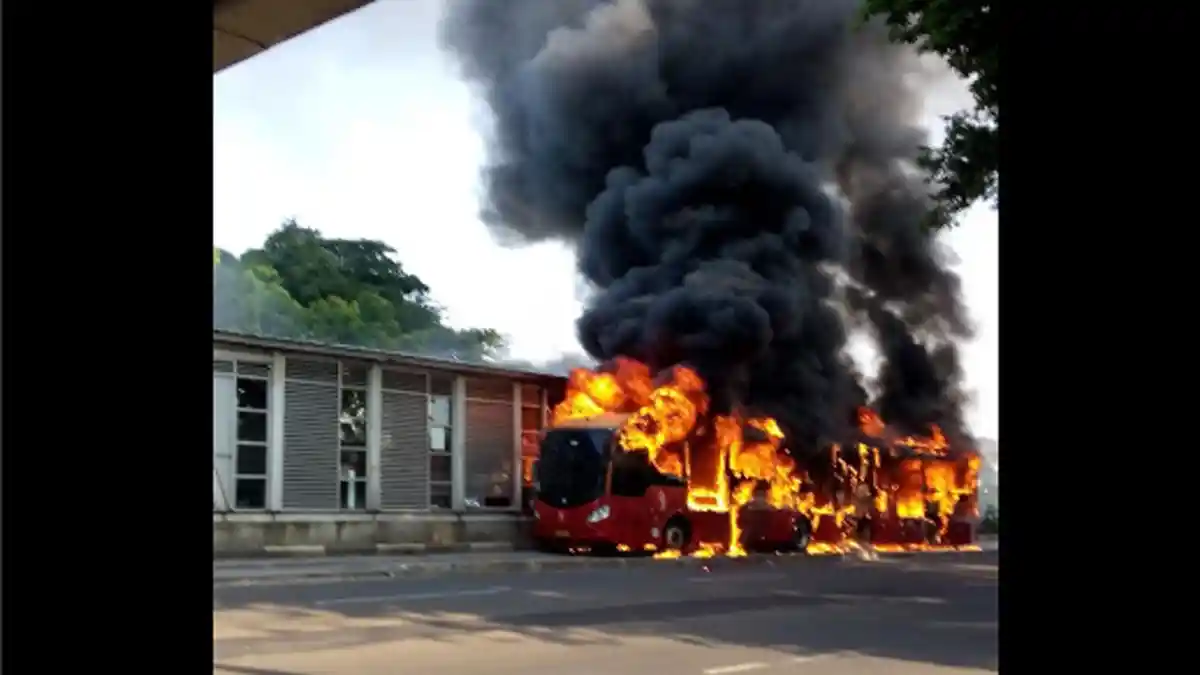 BREAKING NEWS: Bus Transjakarta Terbakar di Depan Masjid Al Azhar