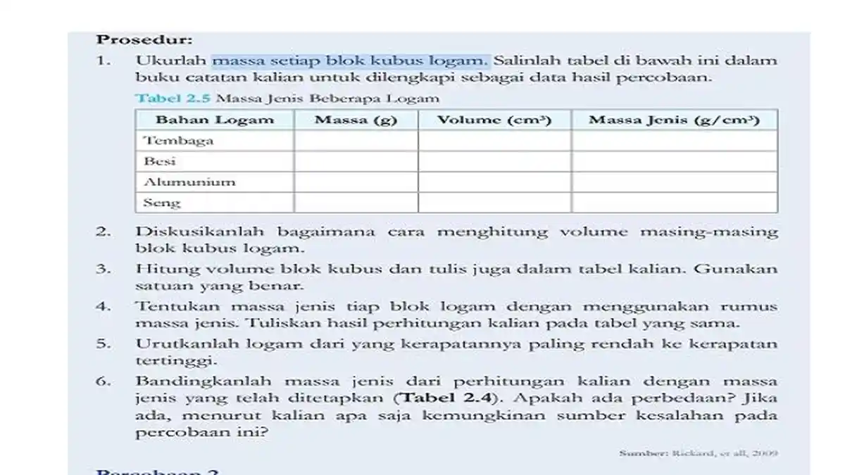 Kunci Jawaban IPA Kelas 7 Halaman 75, Menghitung Massa Balok Kubus