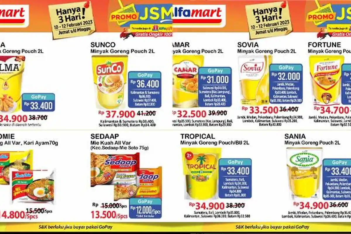 Promo JSM Alfamart dan Indomaret Hari Ini Jumat 10 Februari 2023: Minyak Goreng Hingga Mi Instan