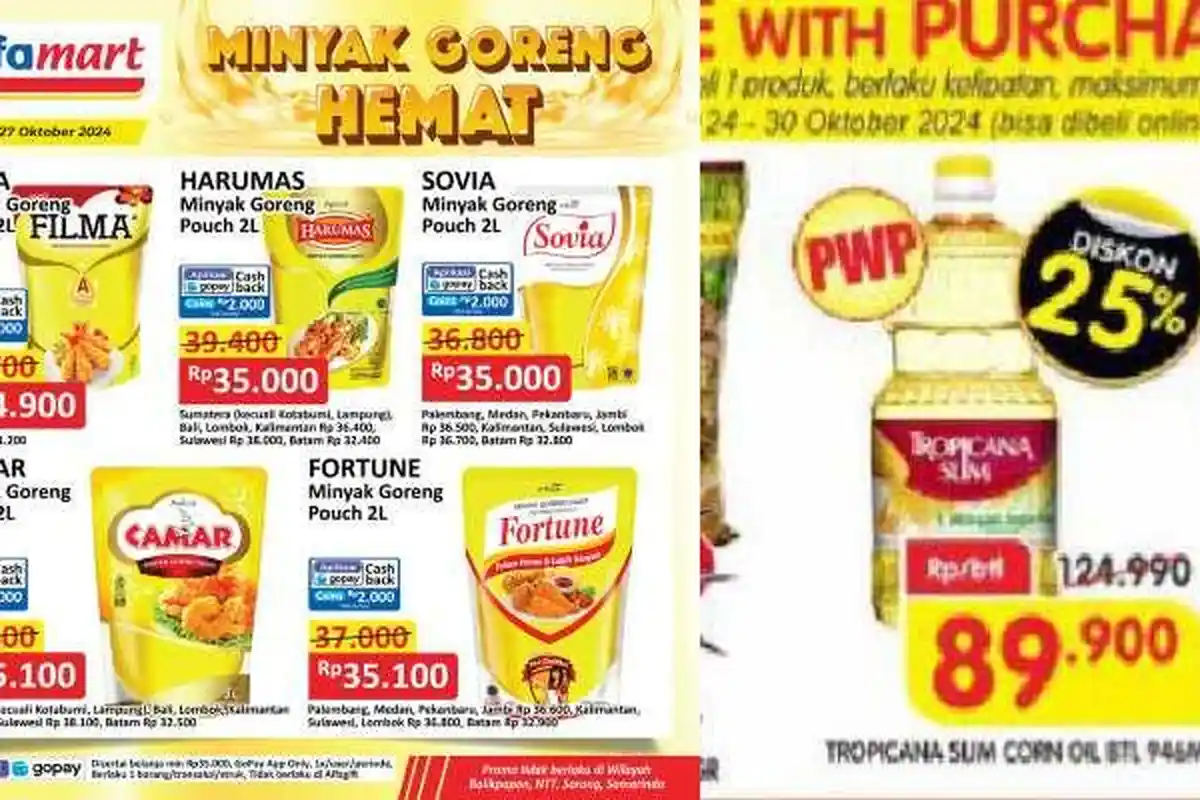 TERBARU! Harga Minyak Goreng 27-30 Oktober 2024 di Promo JSM Alfamart dan Superindo: 2L Rp29.900