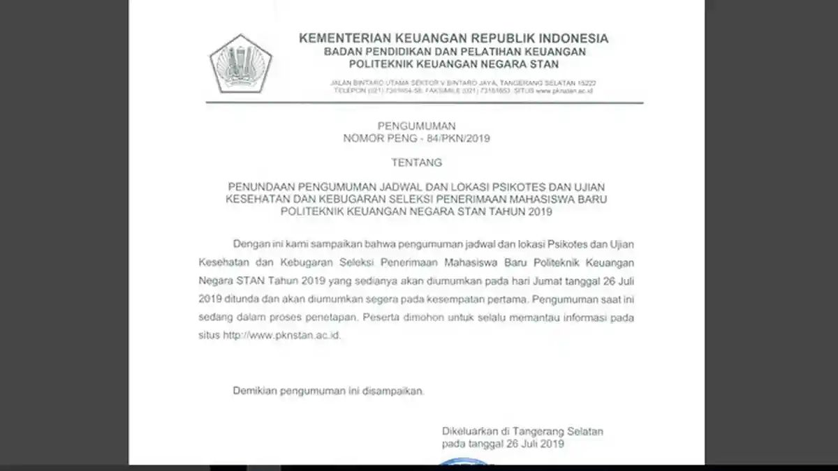 Kapan Jadwal dan Lokasi Diumumkan? Ini Kabar Terbaru dari PKN STAN, PG TKP Turun Ramai Diulas