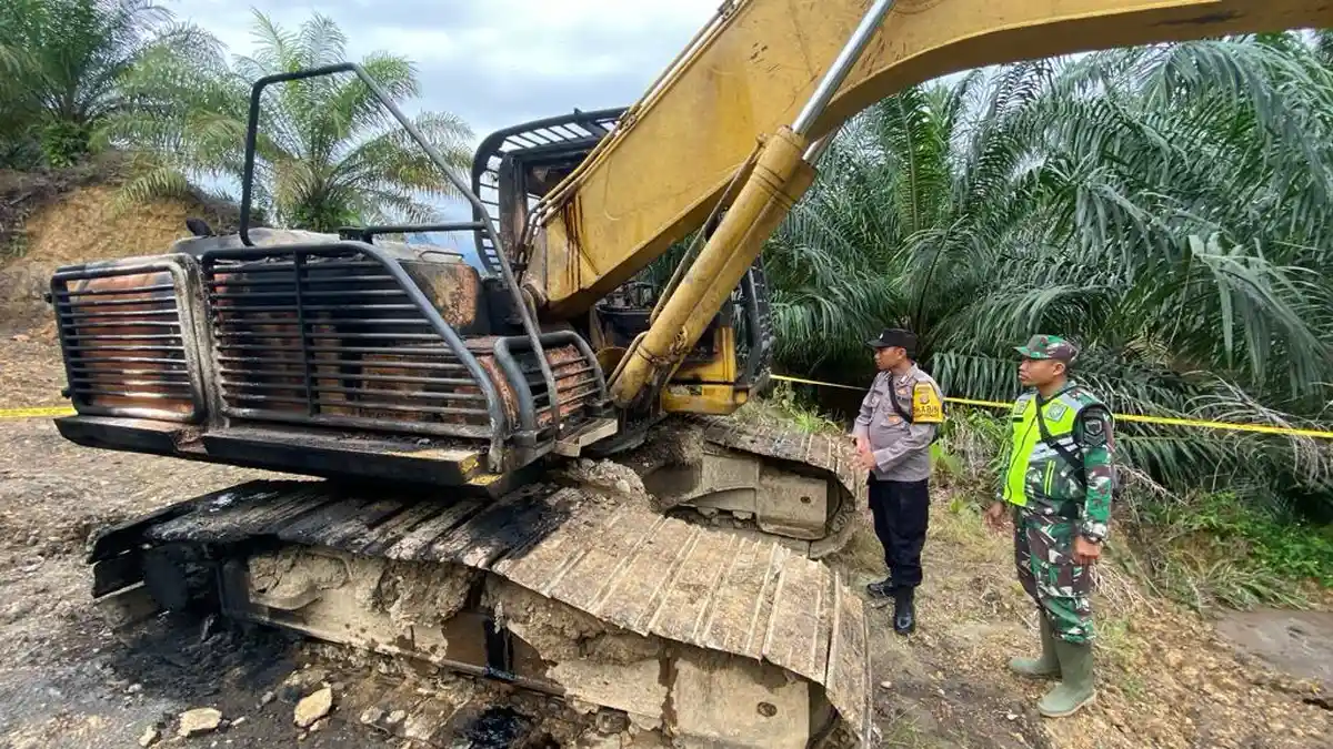 Alat Berat Ditemukan Hangus di HGU Kelapa Sawit, Diduga Dibakar OTK