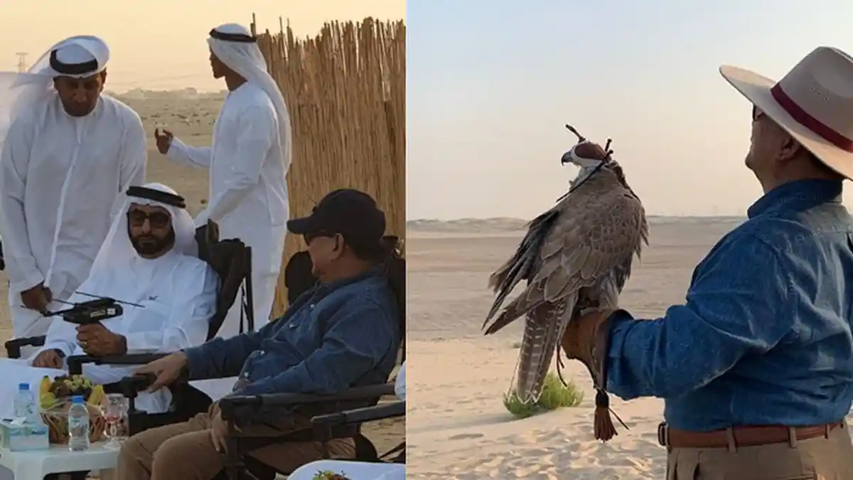 Gaya Unik Prabowo Rapat Pertahanan di Padang Pasir Uni Emirat Arab, Pakai Topi Koboi dan Lepas Elang