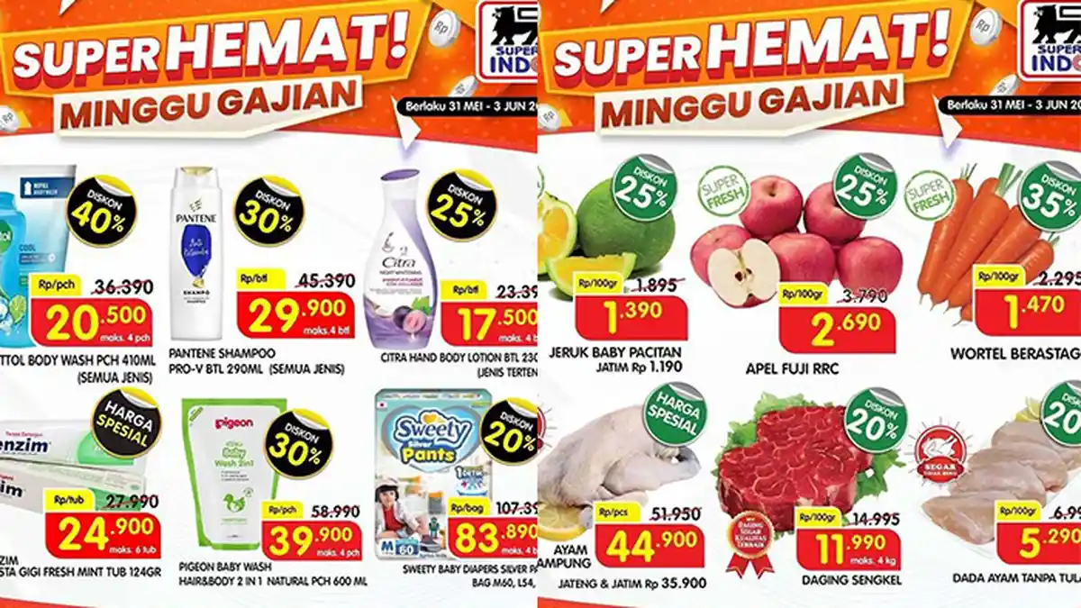 Promo Superindo 3 Juni 2021, Kopi Rp9.900, Detergen Rp13.900, Bawang, Kentang, Daging Diskon 20%