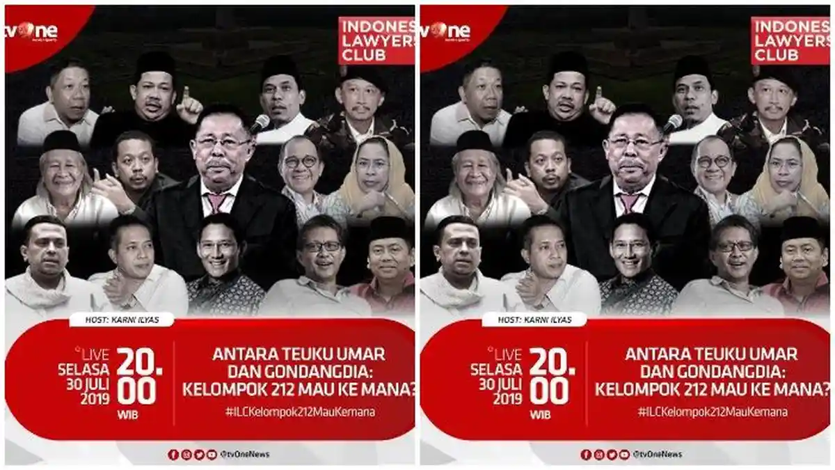 Live Streaming tvOne ILC Malam Ini, Antara Teuku Umar dan Gondangdia: Kelompok 212 Mau ke Mana?