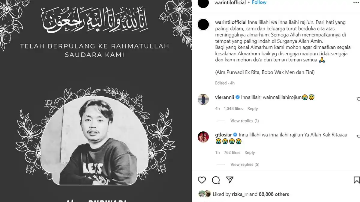 Perihnya Hati Netizen, Pemeran Rita dan Bobo Kontrakan Rempong Warintil Meninggal Dunia