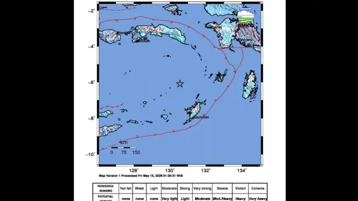 Gempa Magnitudo 6,7 di Utara Tanimbar Terasa Hingga Fakfak