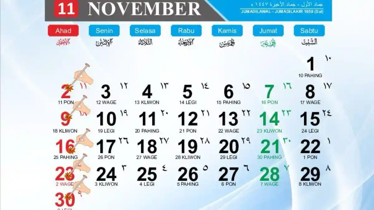 Kalender November 2025 Dilengkapi dengan Penanggalan Hijriah dan Jawa, Ada 5 Tanggal Merah?