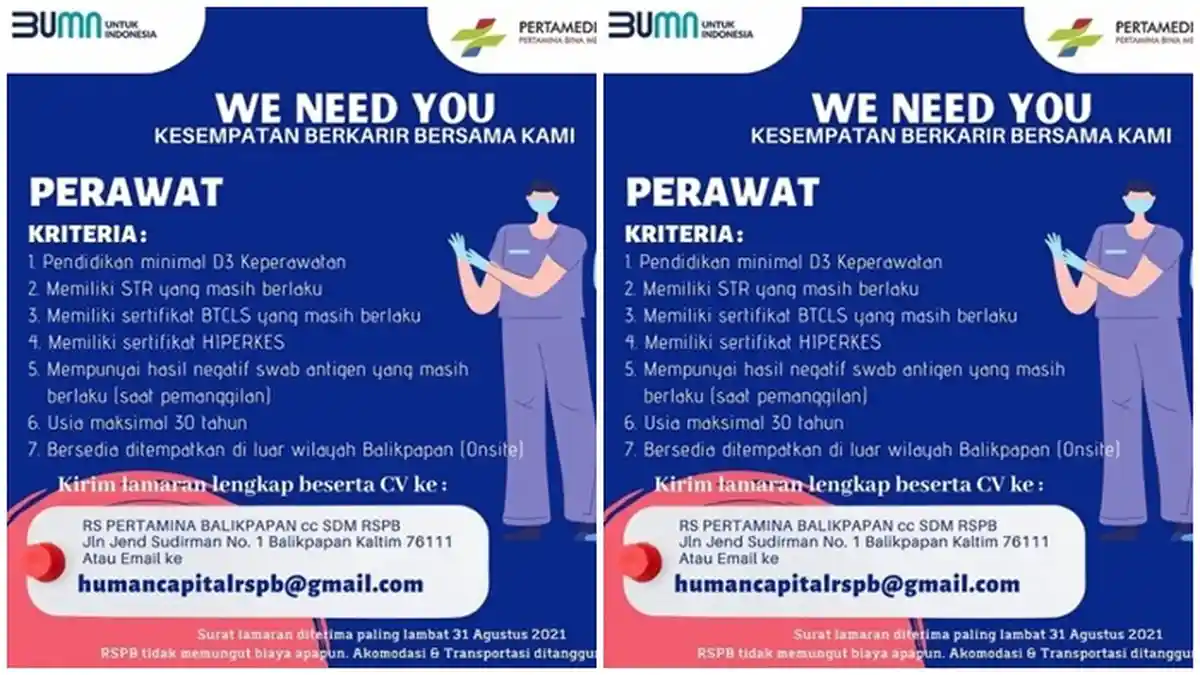 Lowongan Kerja Kaltim: RS Pertamina Balikpapan Butuhkan Perawat, Simak Kriterianya