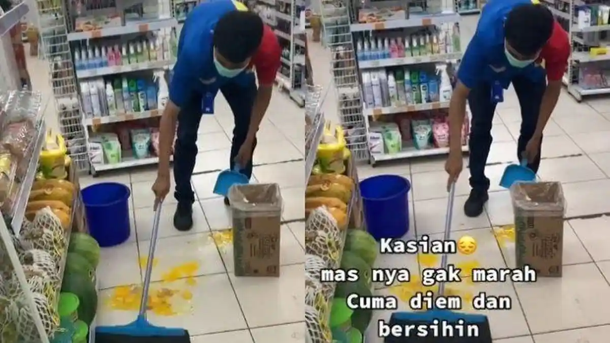 Kisah Dibalik Video Viral Karyawan Minimarket Sabar Membersihkan Telur yang Dipecahkan Pembeli