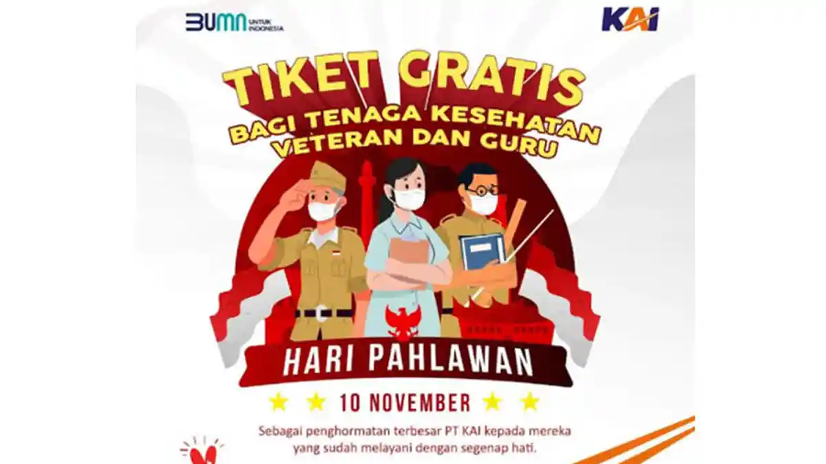 Sambut Hari Pahlawan, KAI Gratiskan Guru, Nakes, dan Veteran Naik Kereta Api, Begini Caranya
