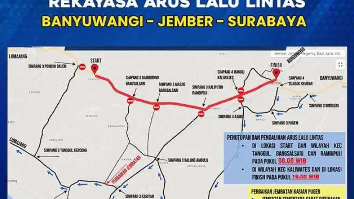 Jalan Nasional Lumajang -Banyuwangi di Jember Dialihkan, Ada Gerak Jalan Tajemtra 2024