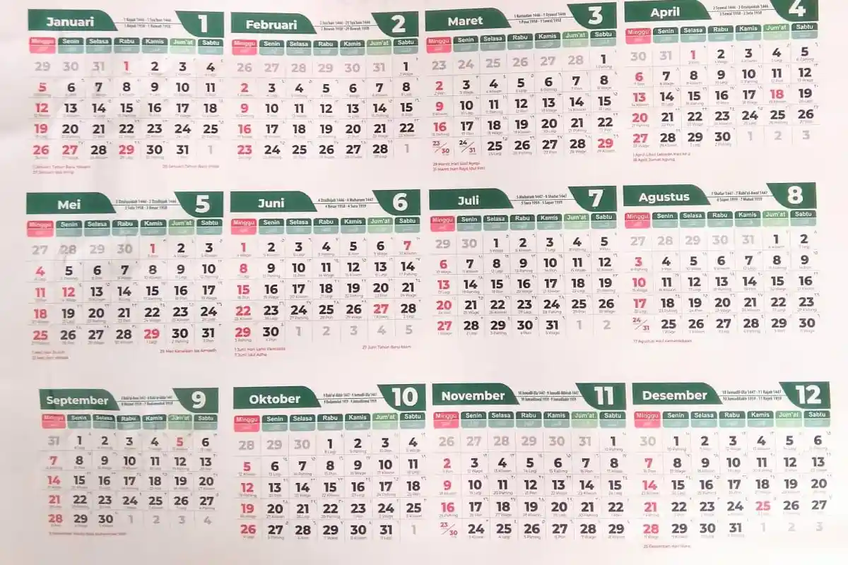 Kalender 2025 Lengkap dengan Hijriyah dan Tanggal Merah Libur Idul Fitri 2025