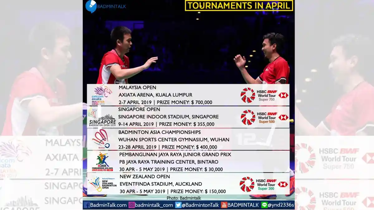 Daftar Turnamen Bulutangkis Sepanjang Bulan April 2019: Dari Malaysia Open hingga New Zealand Open