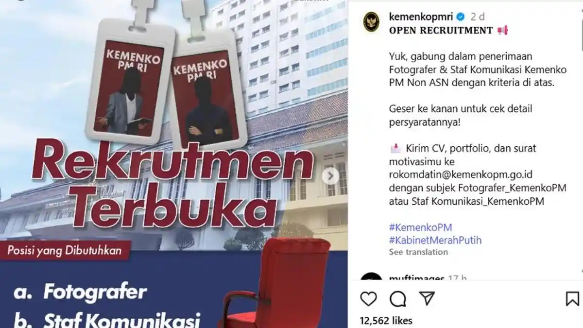 Kemenko PM Butuh Fotografer dan Staf Komunikasi, Berikut Cara Daftar dan Dokumen Harus Dilengkapi