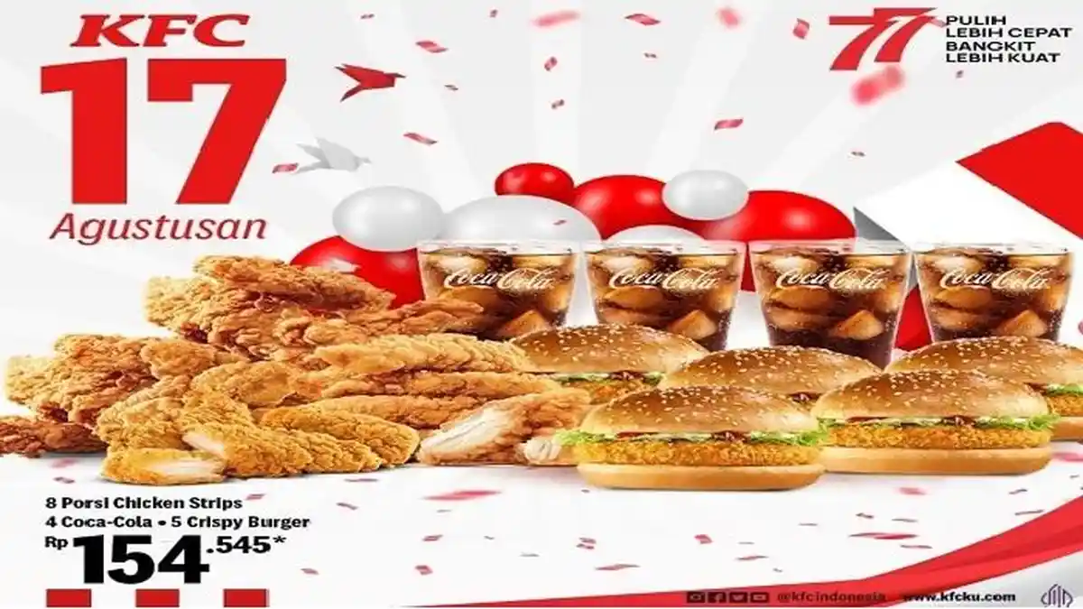 Promo KFC Agustus 2022, Porsi Besar Makan Kenyang 8 Chicken Strip, 4 Coca Cola & 5 Crispy Burger