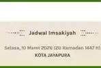 Jadwal Buka Puasa Kota Jayapura Selasa, 10 Maret 2026 Hari Ini