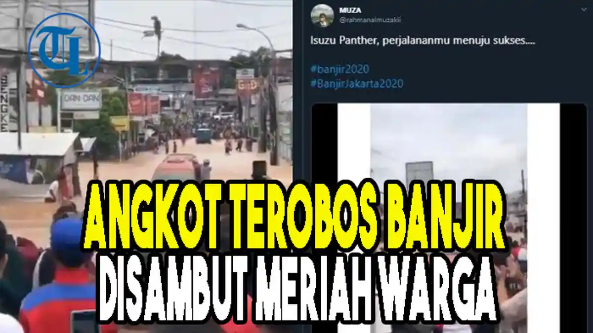 Angkot Isuzu Panther Merah Terobos Banjir dan Disambut Meriah Warga