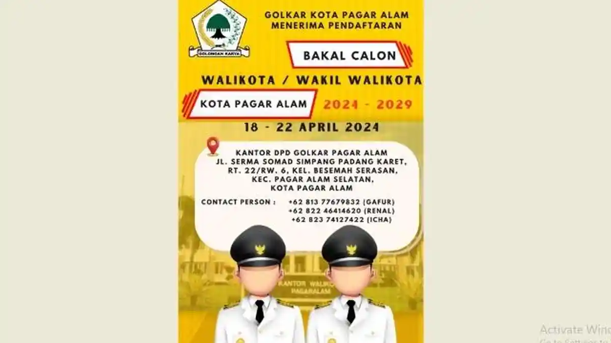 BESOK DPD Golkar Pagar Alam Buka Pendaftaran Balon Wali Kota dan Wakil Wali Kota