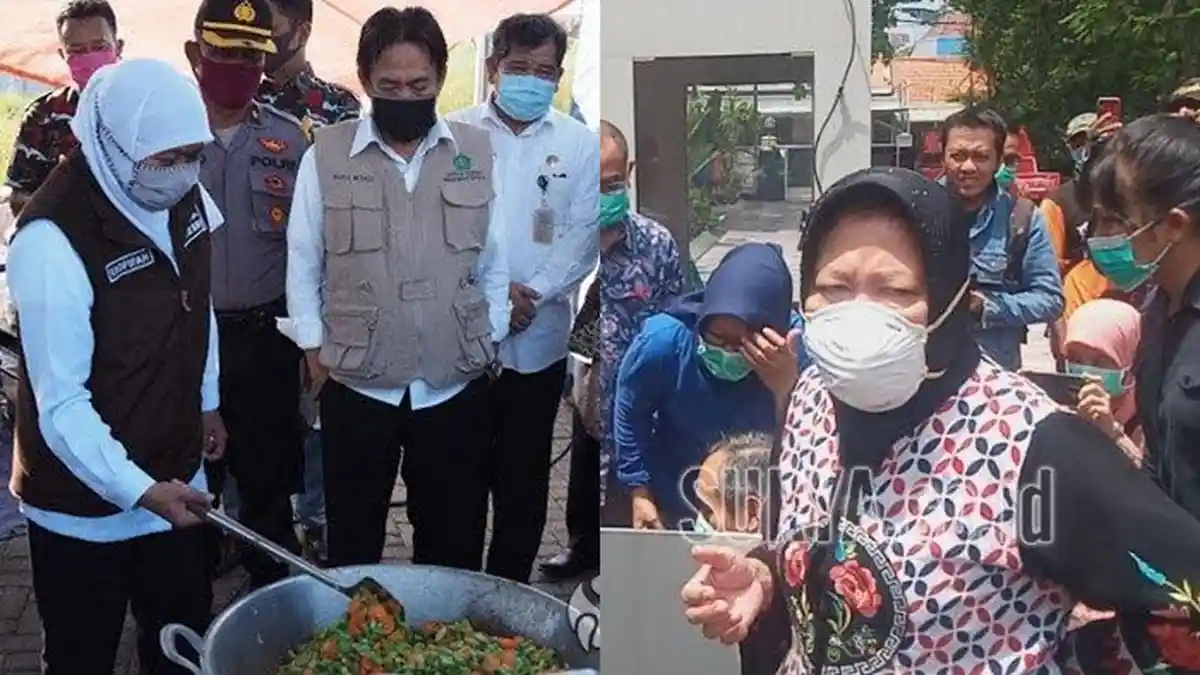 Cara Unik Khofifah dan Risma Selama PSBB Surabaya, Memasak di Dapur Umum hingga Telepon Warga