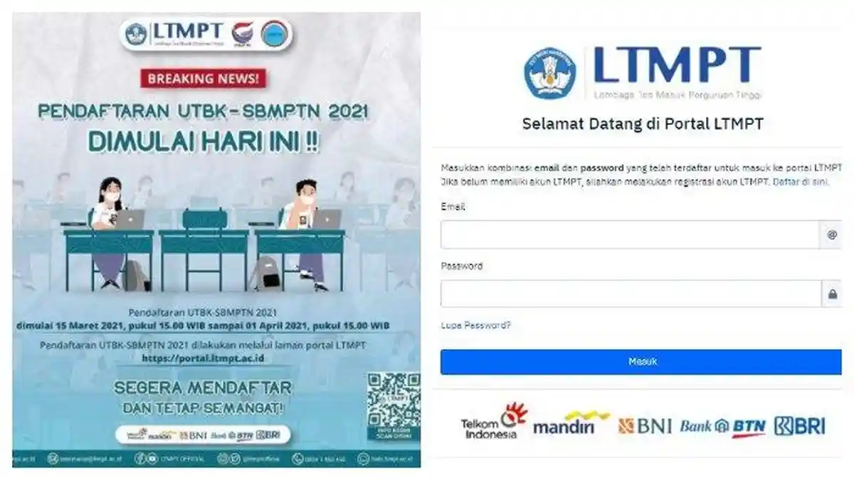 Cara Bayar UTBK 2021 SBMPTN di Bank BRI, BNI, BTN & Bank Mandiri ! Begini Cara Pembayaran UTBK 2021