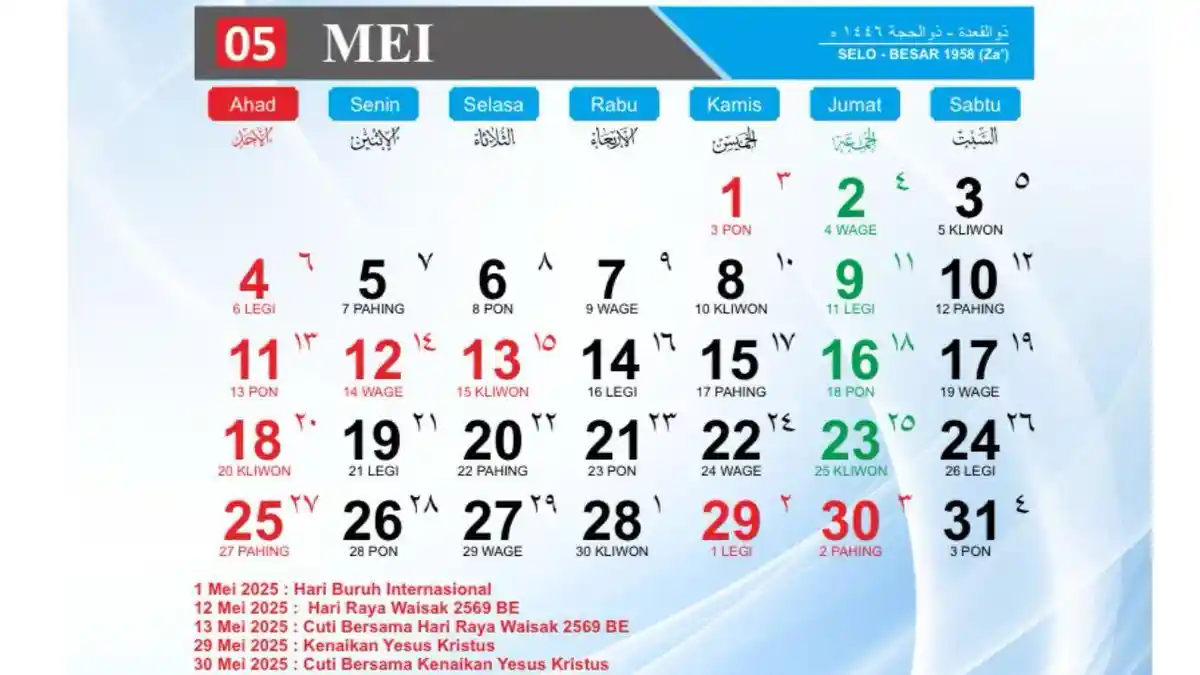 Kalender 2025: Hari Buruh Internasional 1 Mei 2025 Libur Berapa Hari? Ada 2 Kali Libur Panjang