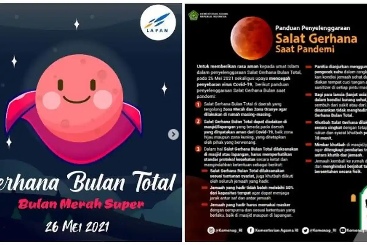 Gerhana Bulan Total 26 Mei 2021: Ini Panduan Shalat Gerhana Bulan saat Pandemi Covid-19
