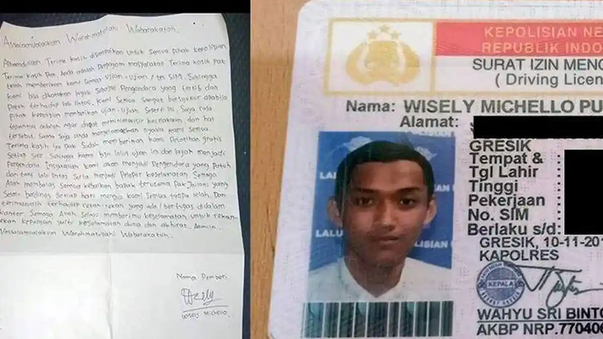 Tulis Ucapan Terima Kasih ke Polisi Setelah Lulus Tes SIM, Seorang Pemuda Gresik Jadi Viral