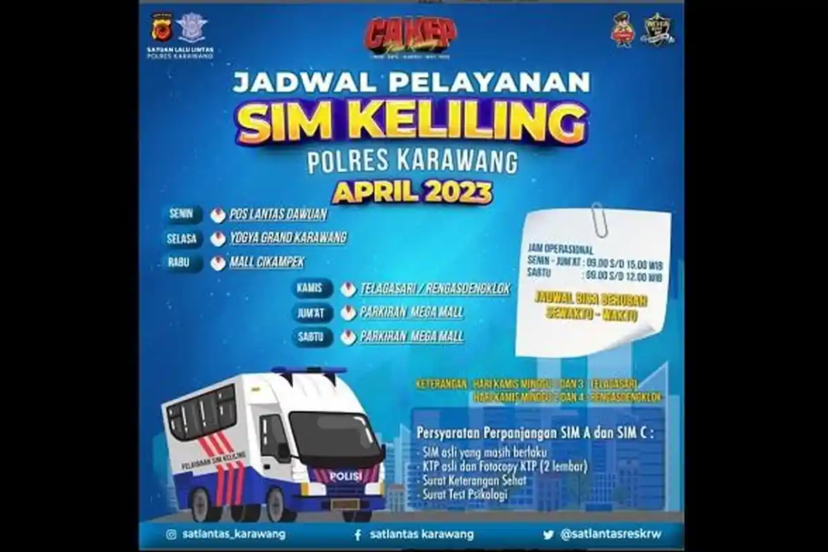 Jadwal Layanan SIM Keliling Karawang, Rabu 26 April 2023, Berikut Lokasi dan Persyaratannya